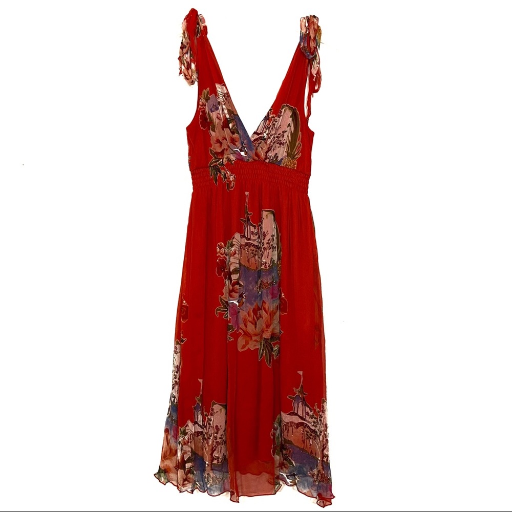 Traffic People 100% Pure Silk Red Dress Size Small